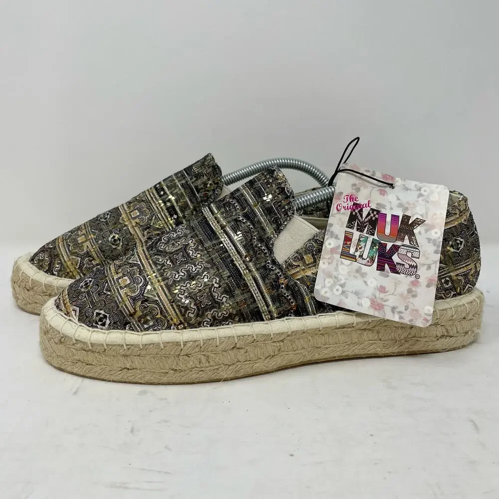 NEW Mukluks Birte Espadrille Flats Sequins Womens Size 7
